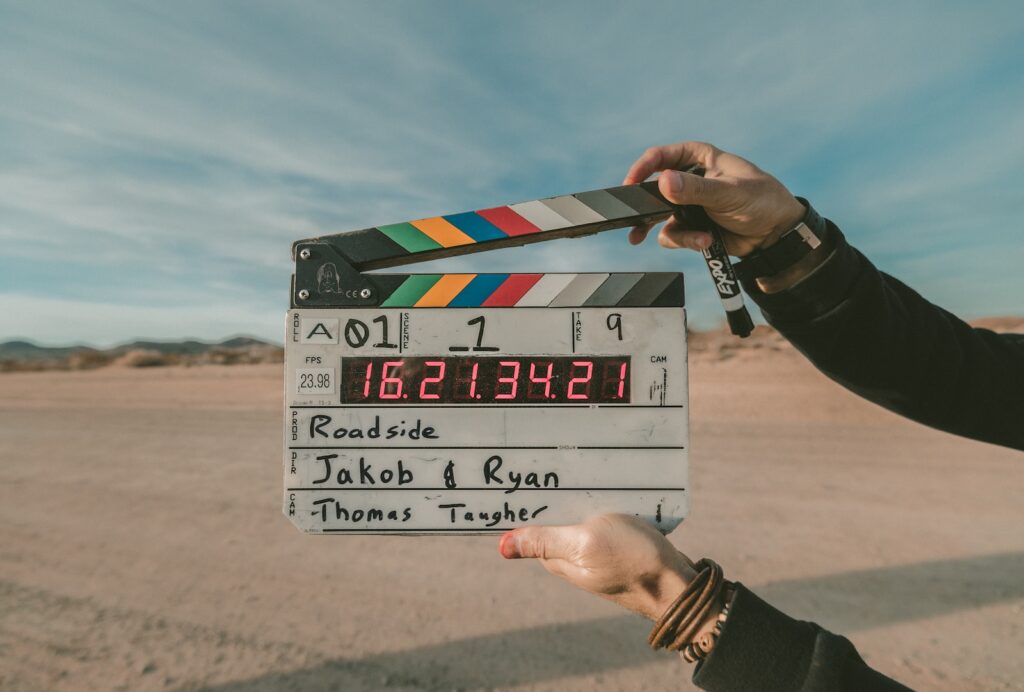 clap board at a video filming set