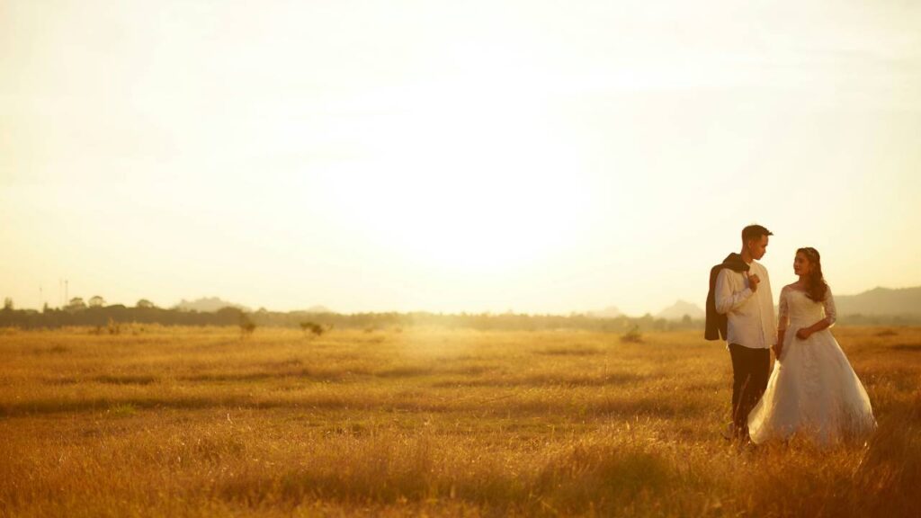 A wedding photo taken in the morning